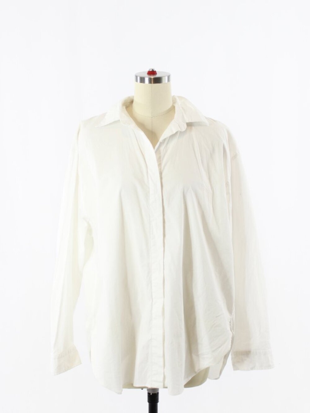 ZARA White Stretch Cotton Poplin Oversized Button Up Shirt, Size M